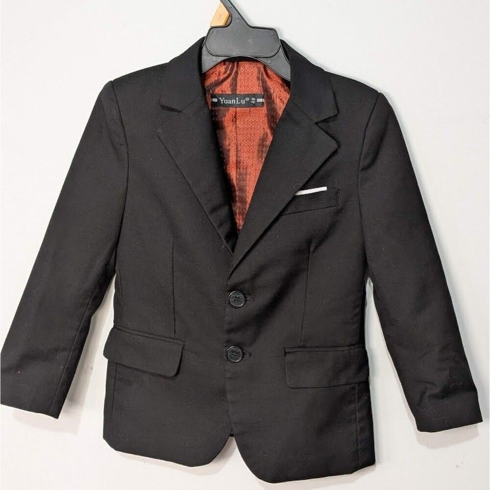 YuanLu Boys Black Formal Blazer Jacket Size 4T Wedding Holiday Party Special EUC